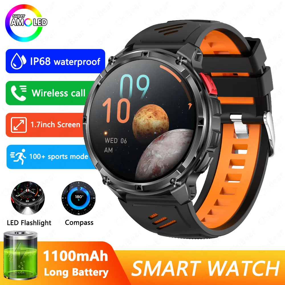 T-Rex3 Pro GPS Military Smartwatch – 1100mAh, 5ATM Waterproof, Sports Run Tracker & Compass