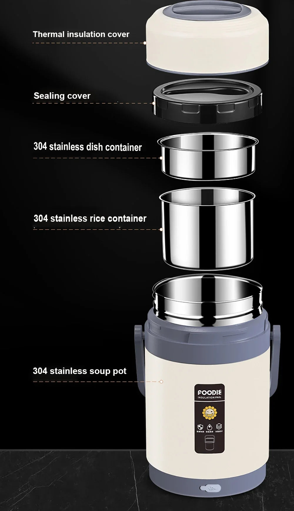 USB Heated Lunch Box – Stainless Steel 65°C Warmer