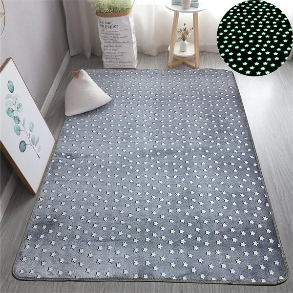 Rainbow Unicorn Glow in the Dark Area Rug – Large Kids Room Carpet with Stars