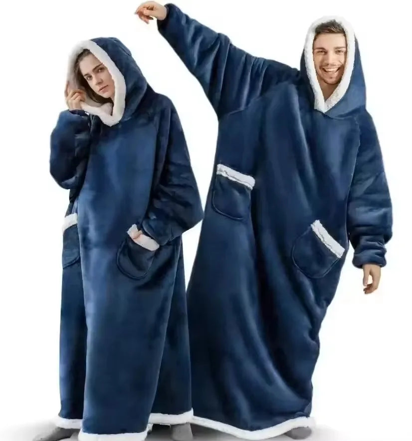 Super Long Flannel Blanket Hoodie – 180cm Oversized Fleece Sweatshirt with Sleeves for Women & Men