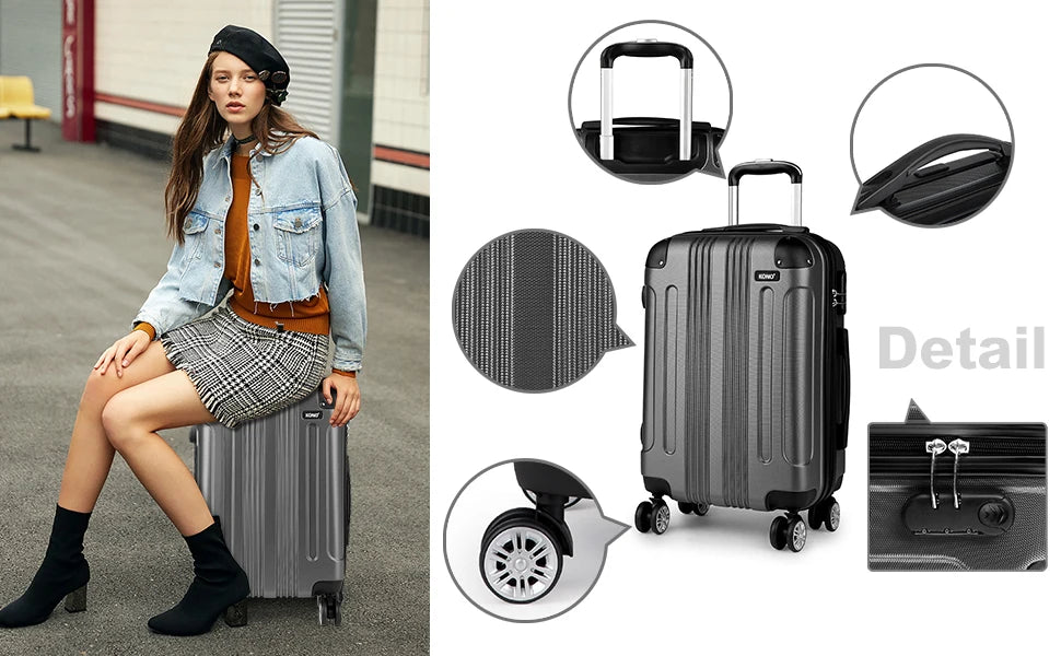 KONO Suitcase Lightweight hard case trolley suitcase with 4 twin wheels ABS material