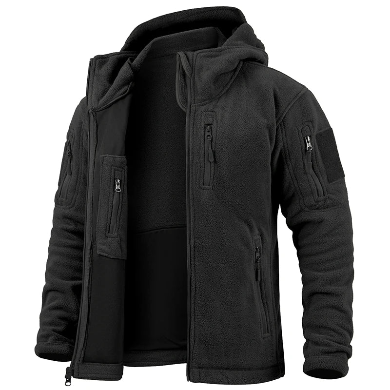 Men's Tactical Fleece Jacket – Full Zip Military Hoodie with Multi-Pockets for Hiking & Hunting