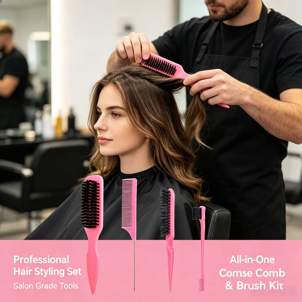 4-Piece Boar Bristle Hair Brush Set – Slick Back, Edge Control & Baby Hair Smoothing