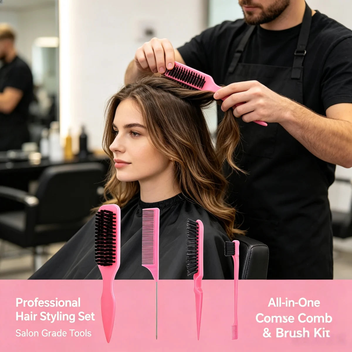 4-Piece Boar Bristle Hair Brush Set – Slick Back, Edge Control & Baby Hair Smoothing