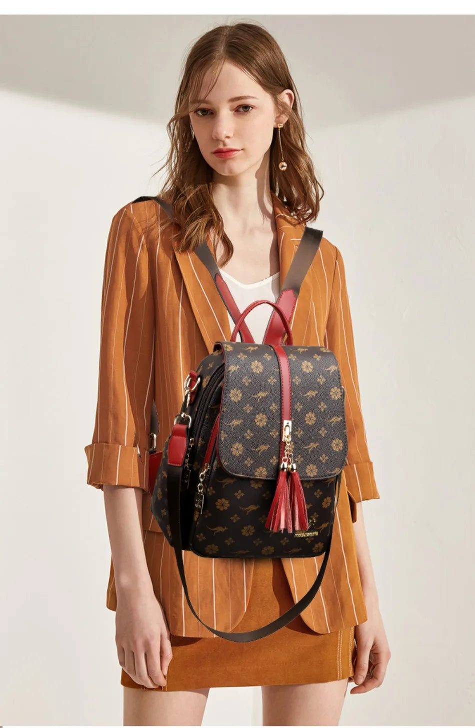 Women's Luxury Leather Backpack – Vintage Print Tassel Fashion Bag
