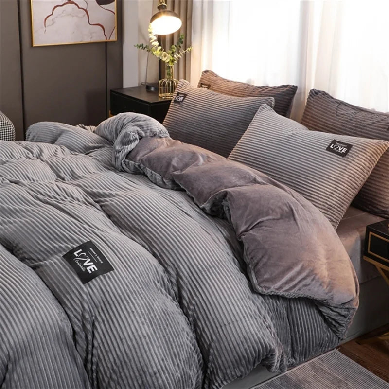 Puffy Plush Duvet Cover Set – Super Soft Thickened Bedding for Fall & Winter, Double Bed