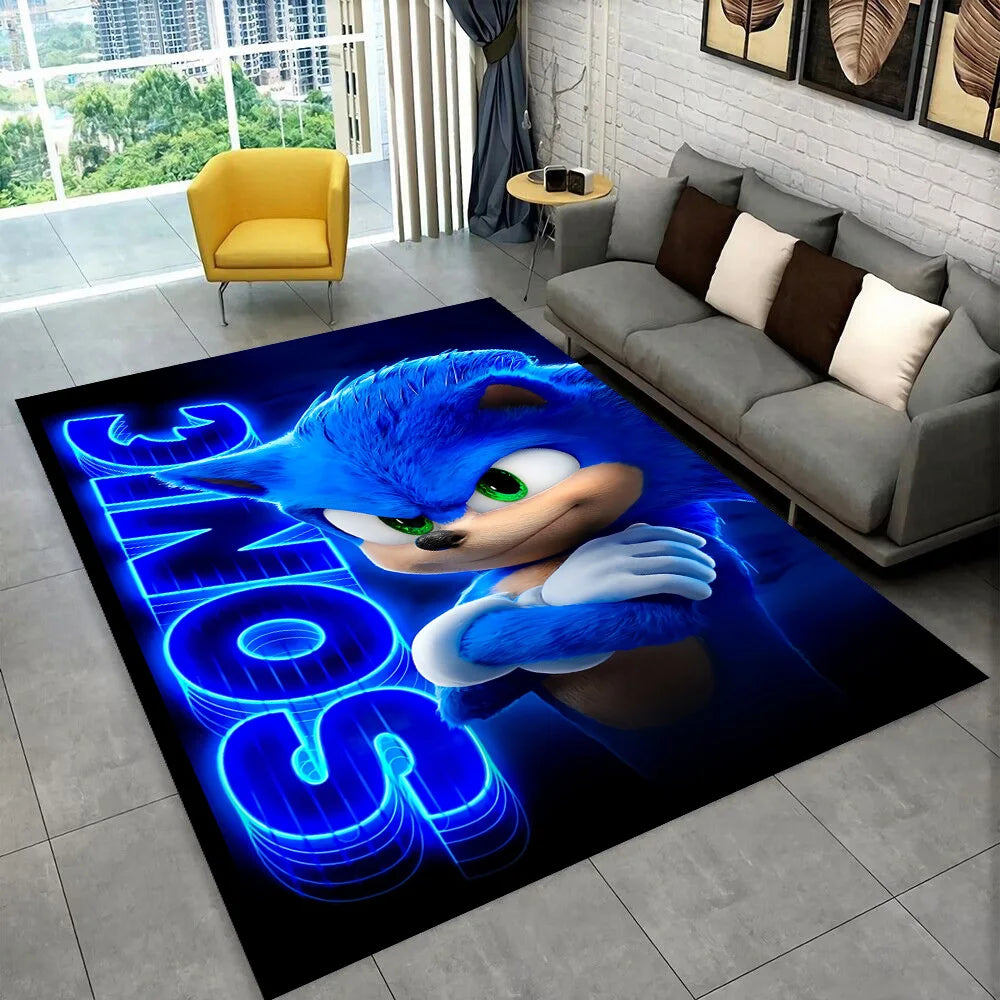3D Retro Sonic Area Rug – Non-Slip Kids Carpet for Bedroom, Living Room & Playroom