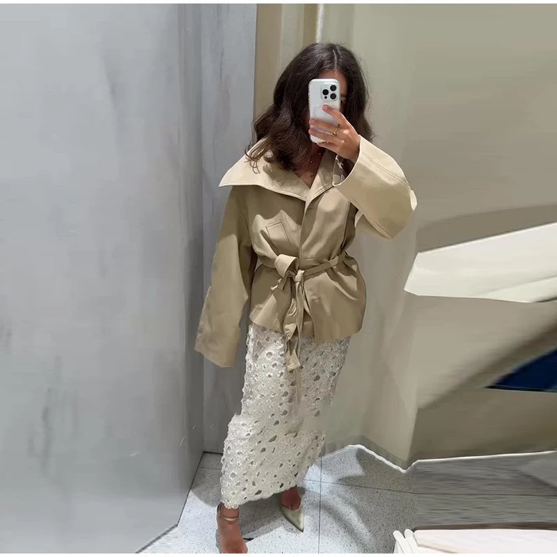 Women's Double-Breasted Cropped Trench Coat – Chic Vintage Office Jacket