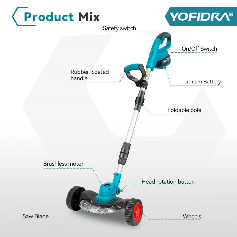 YOFIDRA 9" Brushless Cordless Electric Lawn Mower
