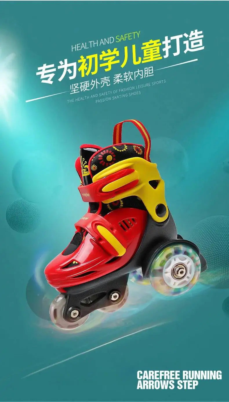 Children's 3-Wheel Inline Adjustable Roller Skates – High Elastic PU, Size 27-34, for Ages 2-8 Beginner Kids