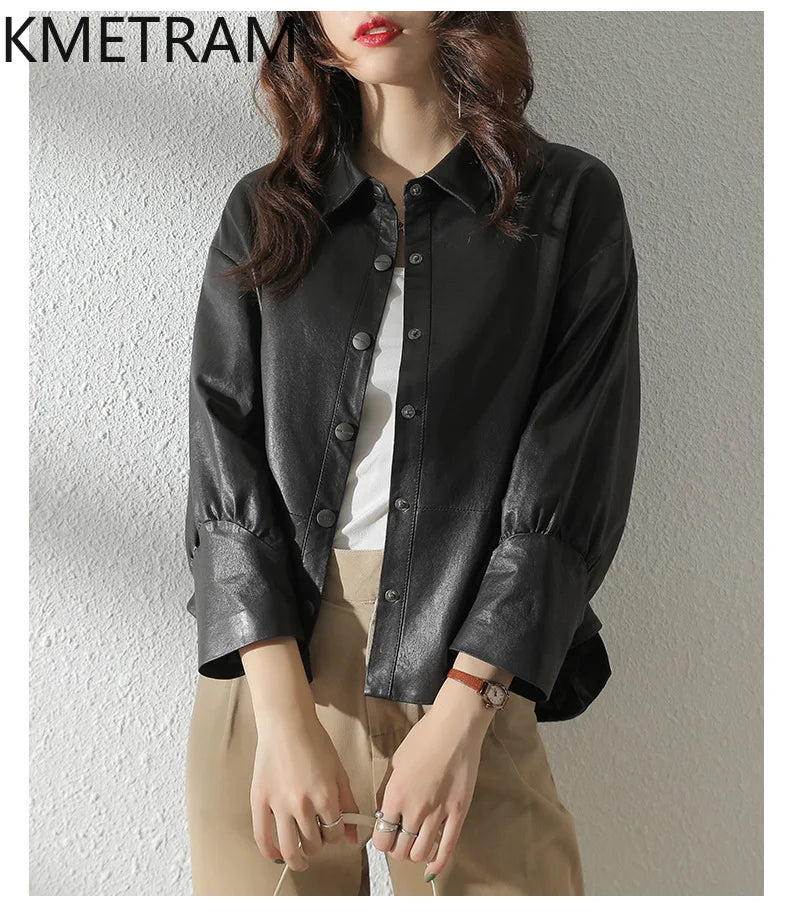 Women's Sheepskin Leather Jacket – Black or Matcha
