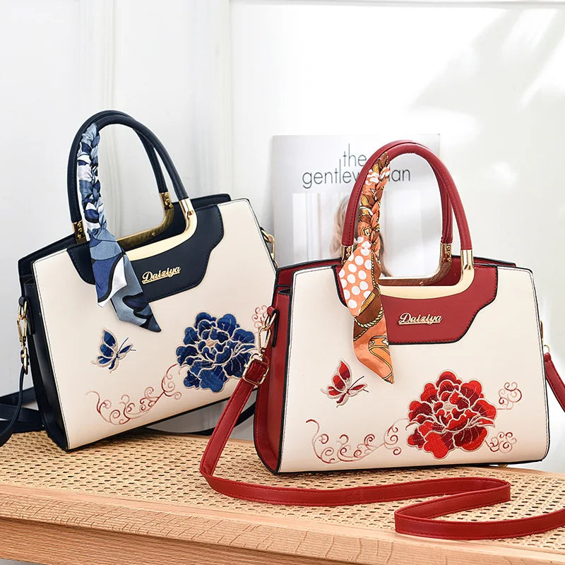 Luxury Embroidered Floral Soft PU Leather Crossbody Shoulder Bag – Casual Designer Handbag for Women