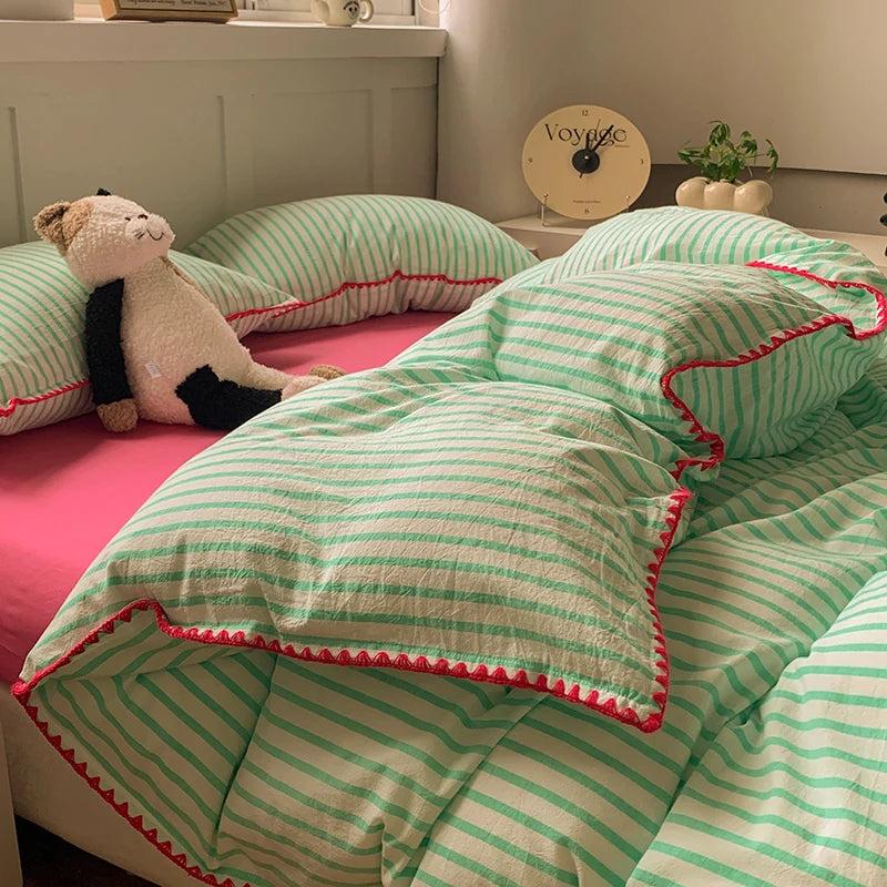 100% Cotton Stripe Bedding set Duvet Cover Set with Pillowcase housse de couette Quilt Cover set King Size
