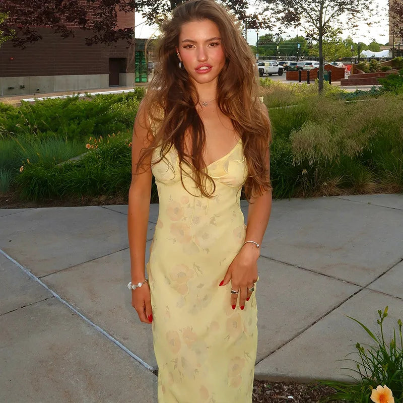 Floral Plunge Backless Maxi Dress — Sexy Fairy Beach Vacation Dress