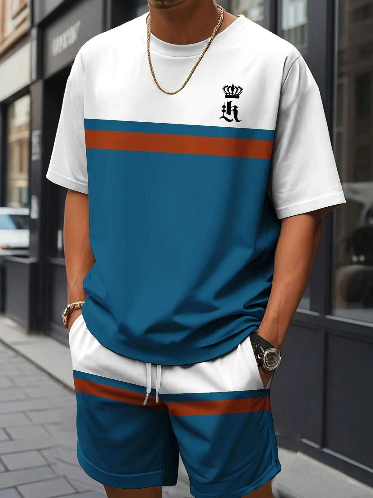 Men's Cross Print Short Sleeve T-Shirt & Shorts Set – Streetwear Holiday 2-Piece