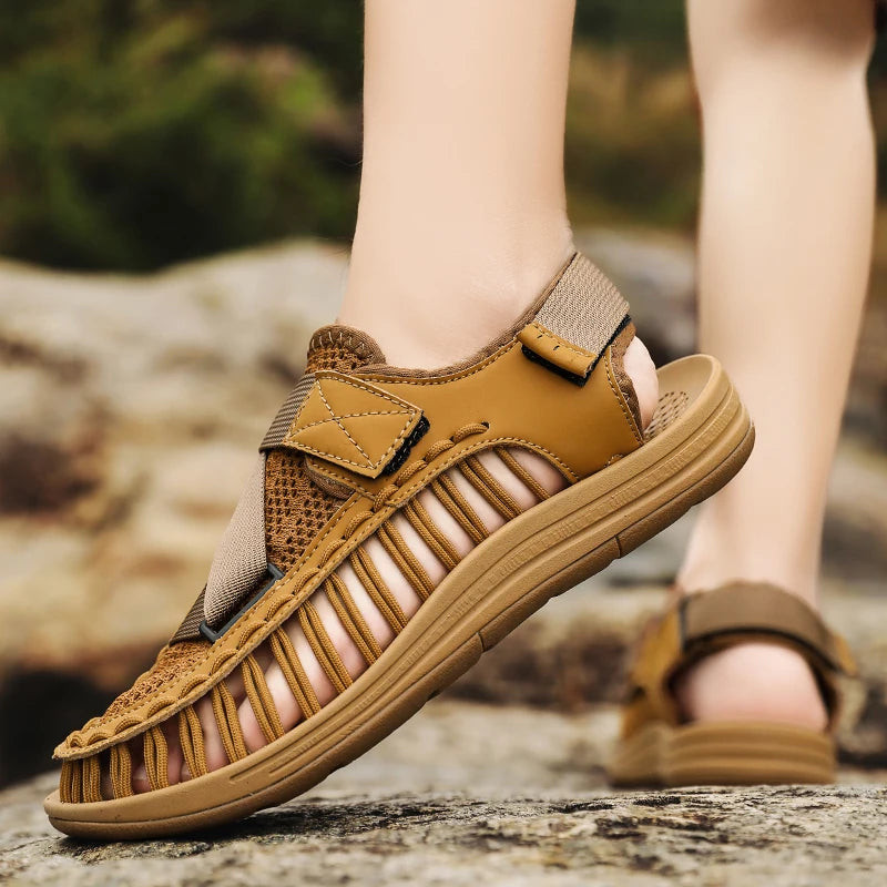 Men's Handmade Woven Beach Sandals – Breathable Casual Flat Sandals