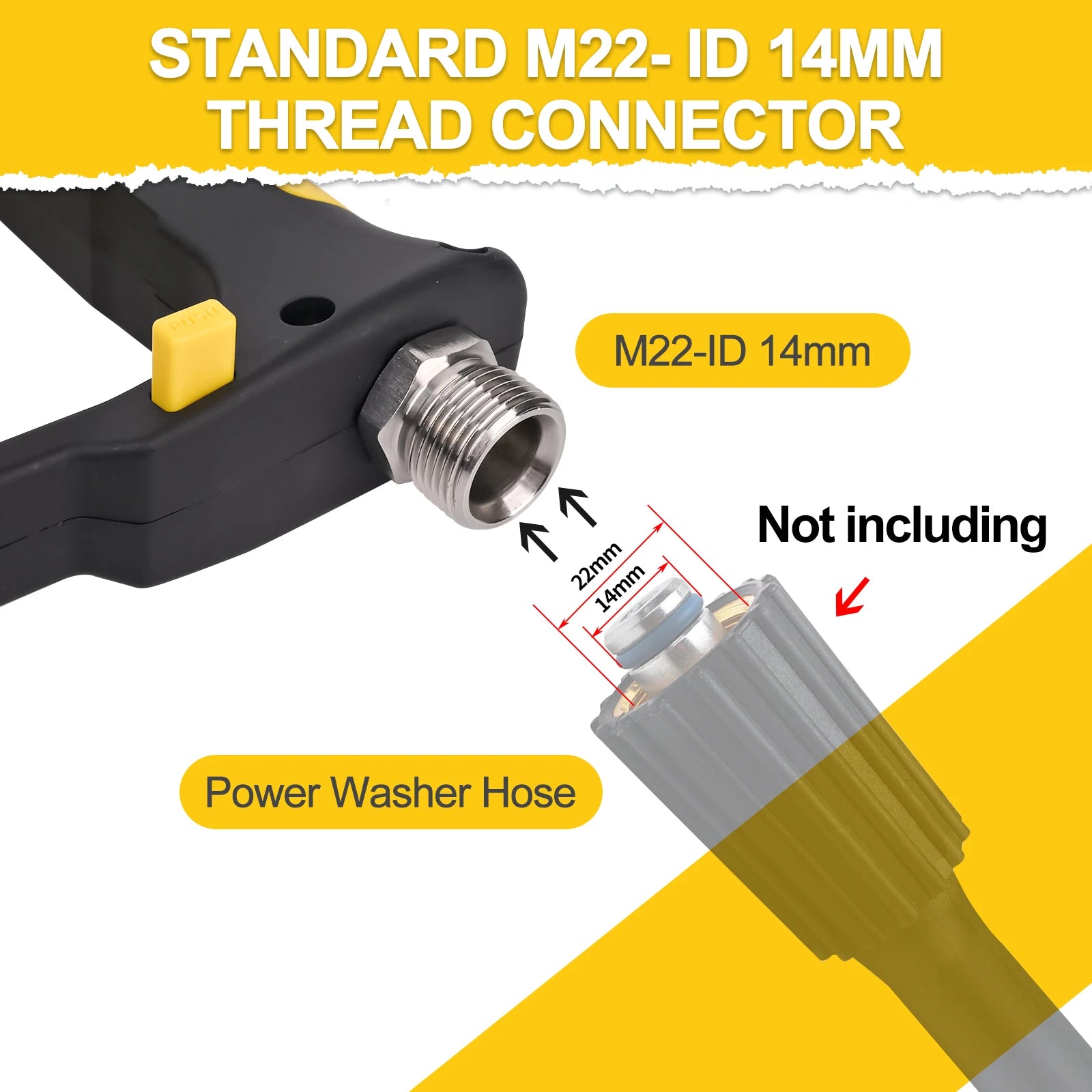 5000PSI Short Pressure Washer Gun – M22-ID14mm Inlet, 1/4" Quick Connector & 4-Slot Nozzle Holder, Foam Cannon Compatible