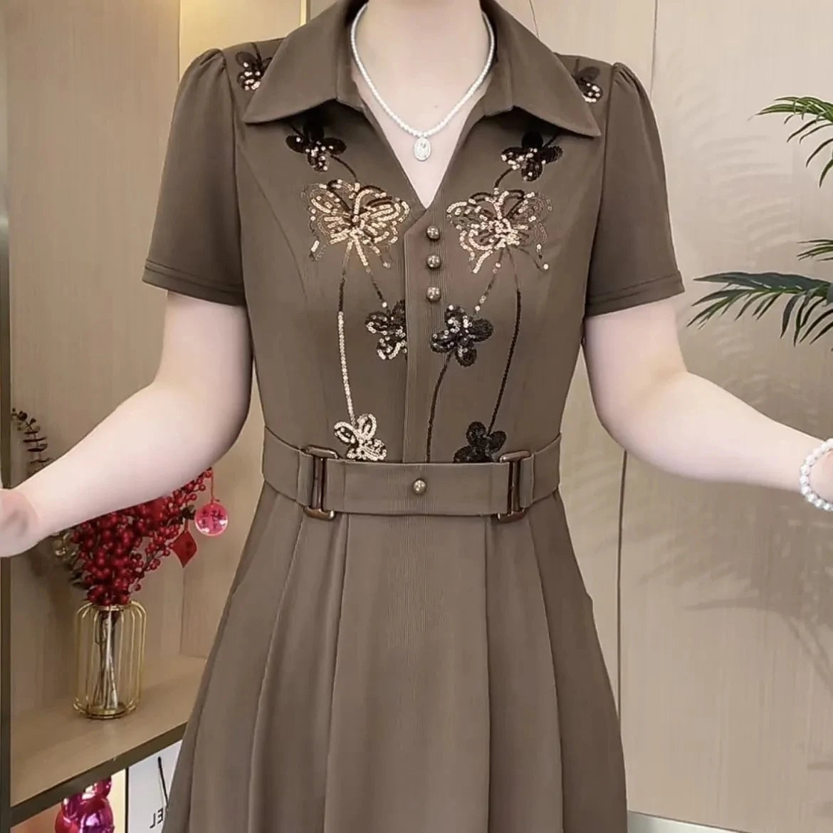 High-End Sequin Slim Long Elegant Dress — Western Style Formal Occasion Dress