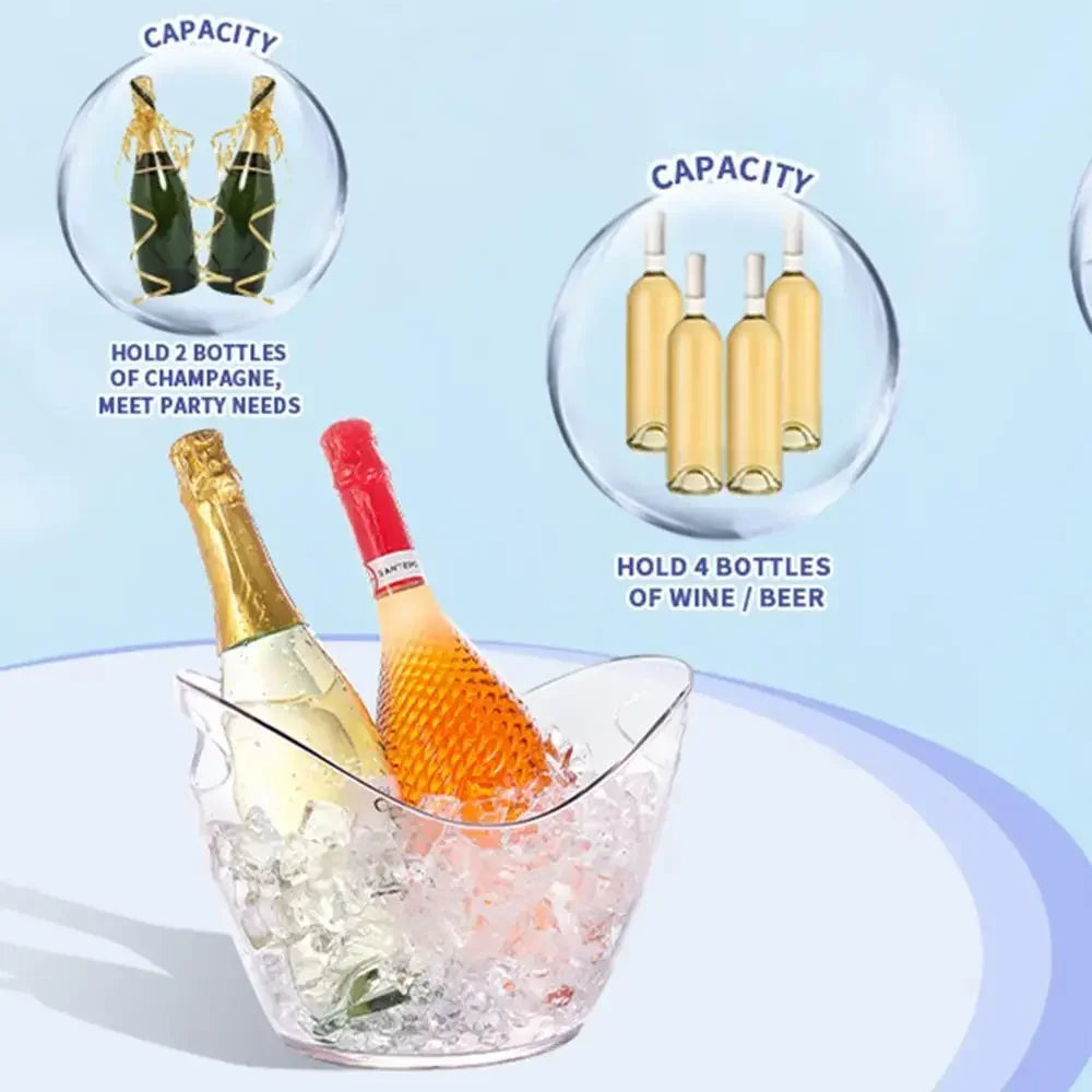4L Clear PET Ice Bucket with Handle – Large Champagne & Wine Chiller for Bar, Party & Entertaining
