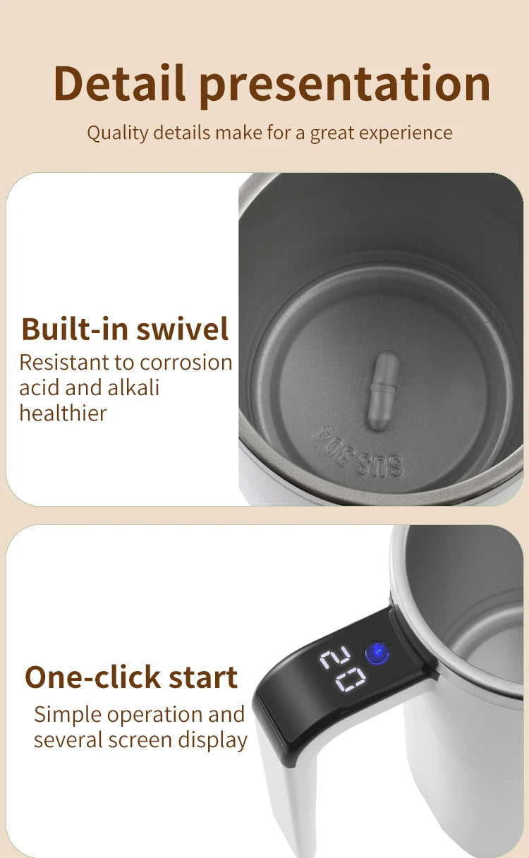 380ML Electric Self-Mixing Coffee Mug — USB Rechargeable, IP67 Waterproof, Magnetic Stir