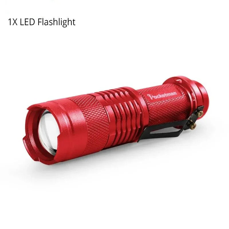 Portable LED Flashlight | Green, Blue & Red Light, Adjustable Focus, 160 Lumens, Waterproof Aluminum Pocket Torch