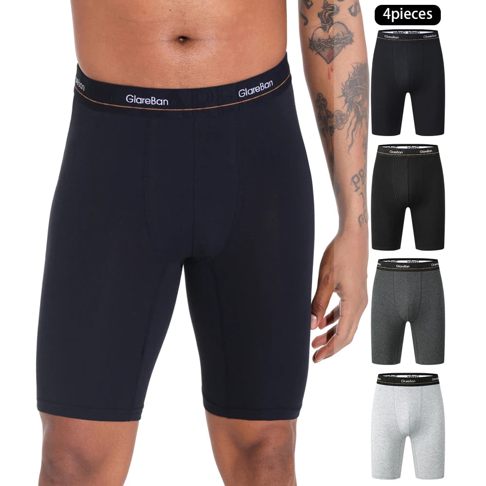 Men's Cotton Stretch Long Boxer Briefs, 4-Pack