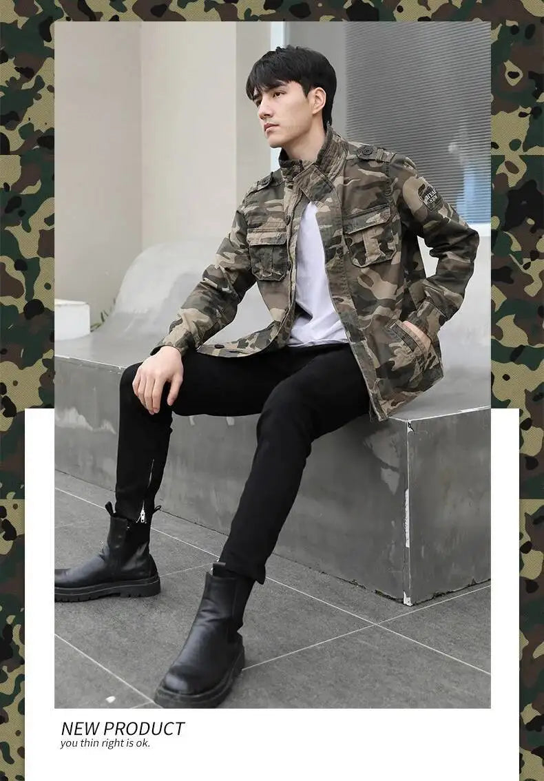 Men's Camouflage Cotton Work Jacket – Stand Collar
