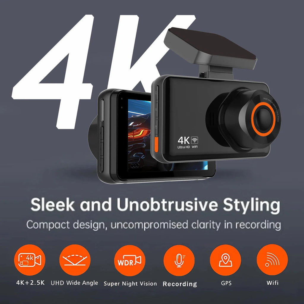 UHD 4K+2.5K Dual Lens Dash Cam – WiFi, GPS, WDR Night Vision, Mini Car DVR Black Box