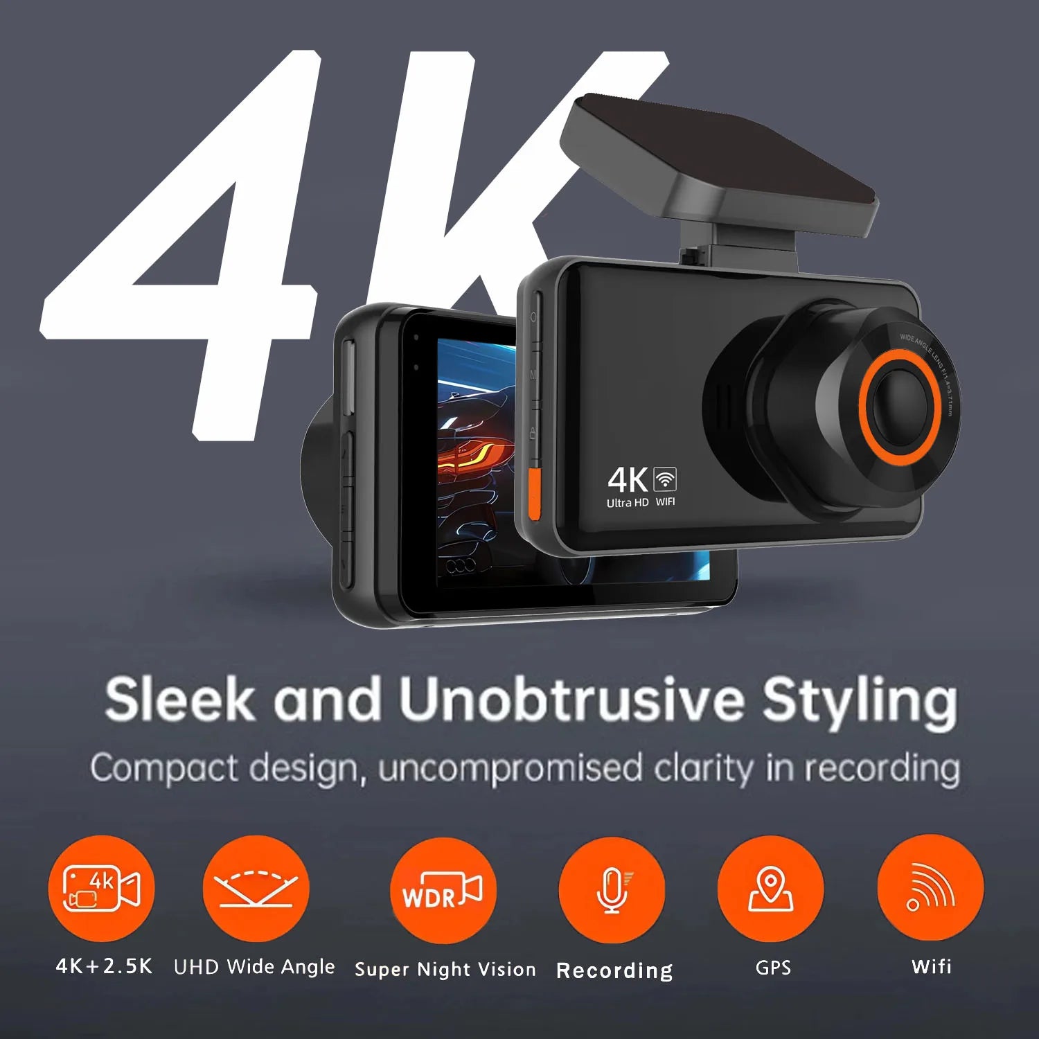 UHD 4K+2.5K Dual Lens Dash Cam – WiFi, GPS, WDR Night Vision, Mini Car DVR Black Box