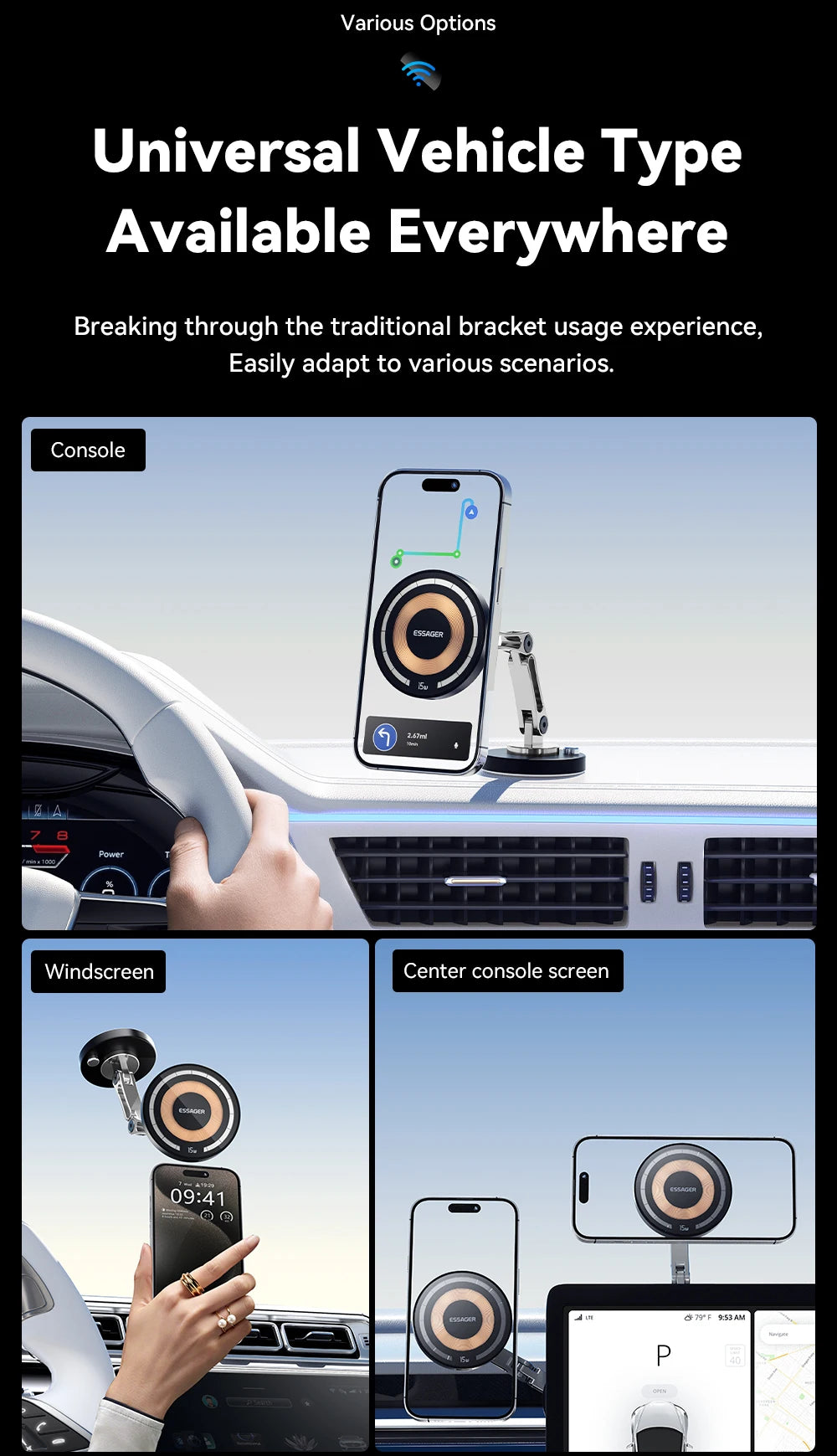 Essager Magnetic Wireless Car Charger & Phone Mount – 15W MagSafe iPhone 15 14 13