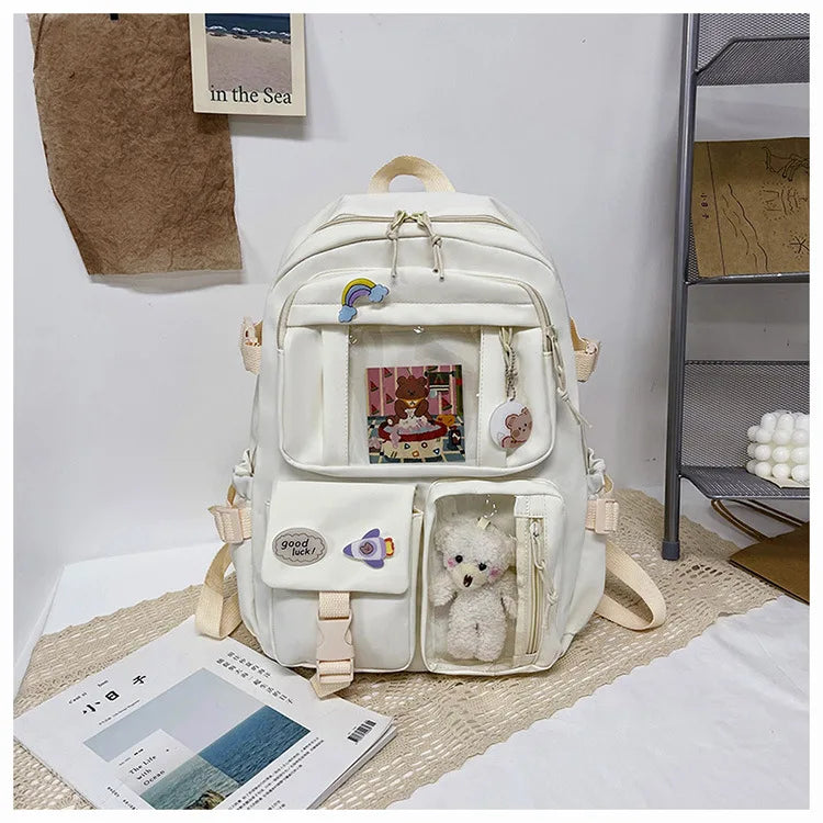 HTLT Korean Style Nylon Backpack – Large Capacity Waterproof Student School Bag for Women