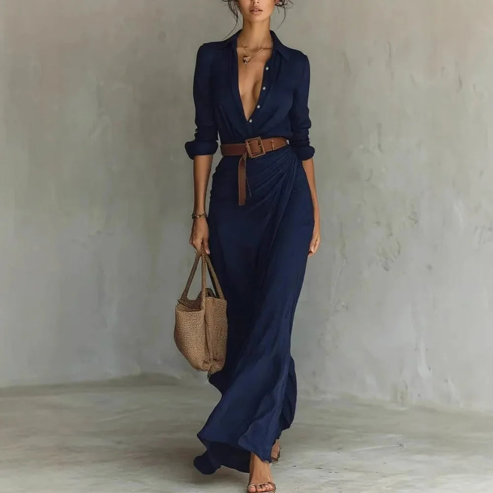 Strapless Pleated Belted Beach Dress — Chic Asymmetrical Slim Evening Dress