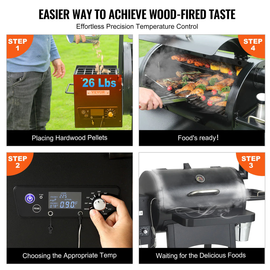 SucceBuy Portable Charcoal & Propane Smoker Grill | 840 Sq. In., Cover & Cart, PID Temp Control 175–500°F, CE Certified