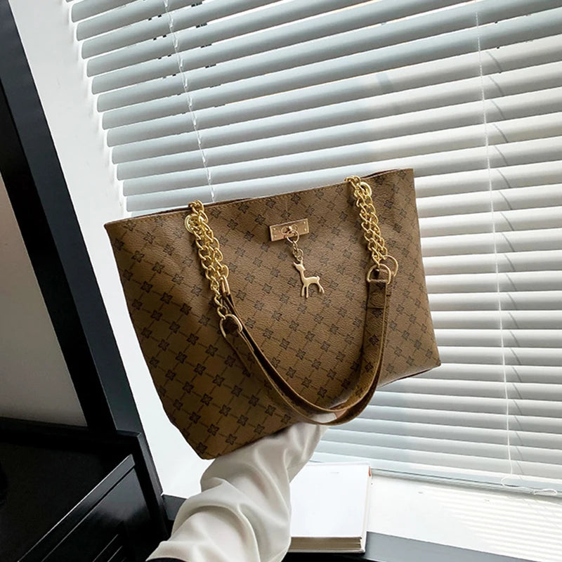 Soft Leather Large Capacity Tote Bag – Women's Shoulder Bag with Hanging Accessories