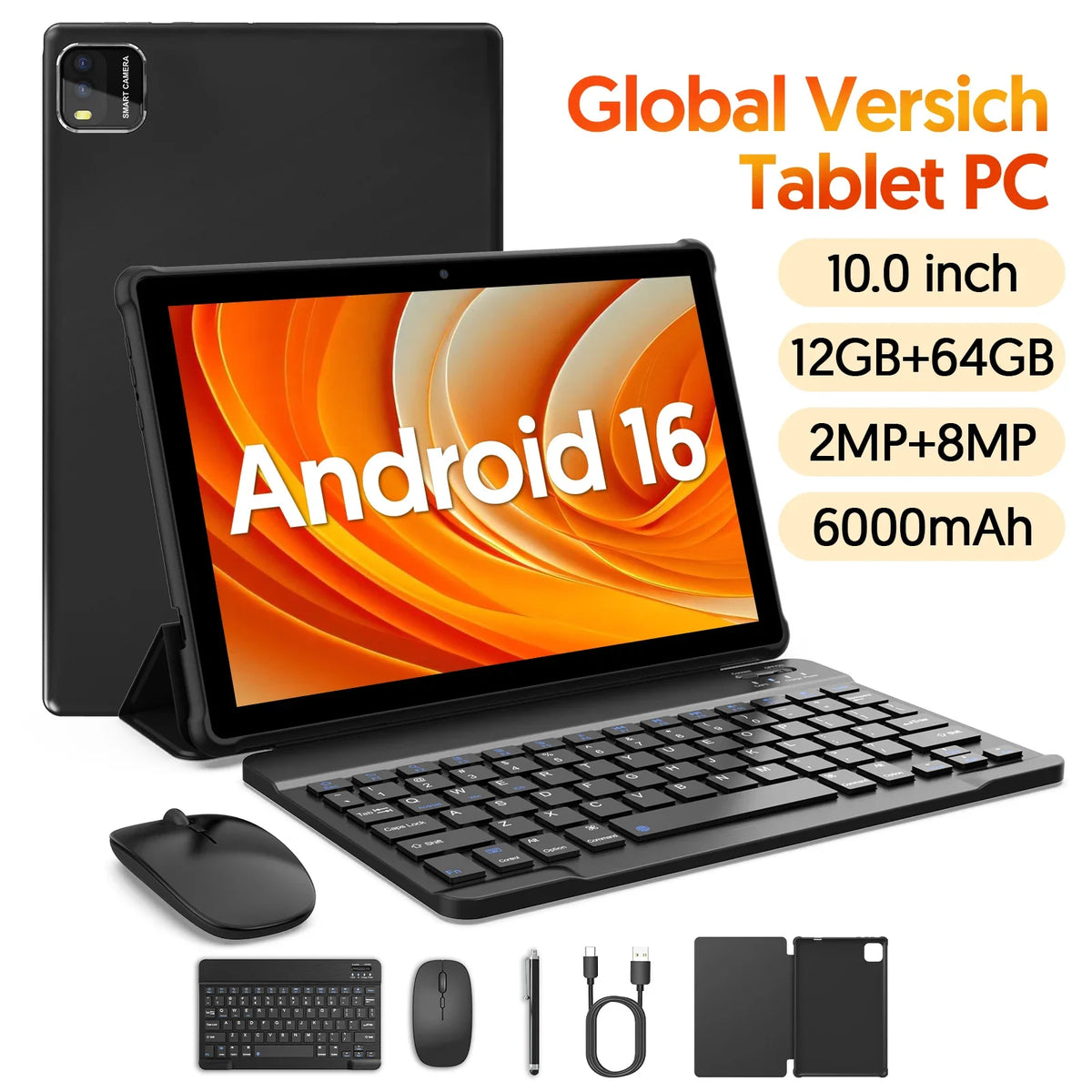 BAKEN 10.1" Android 16 Tablet – 12GB RAM, 64GB, Wi-Fi 6, 6000mAh
