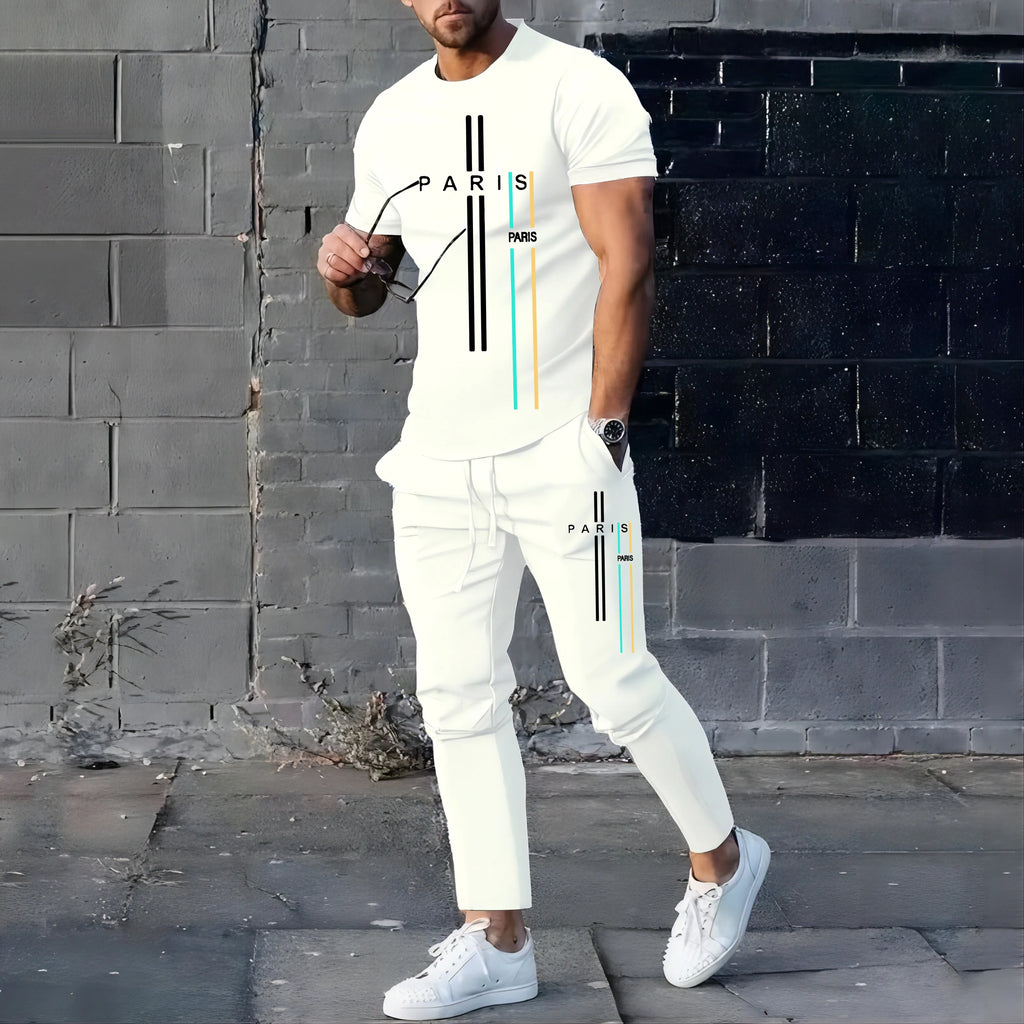 Men's Football Sport T-Shirt & Pants Set – Casual Short Sleeve Jogging Fitness Suit