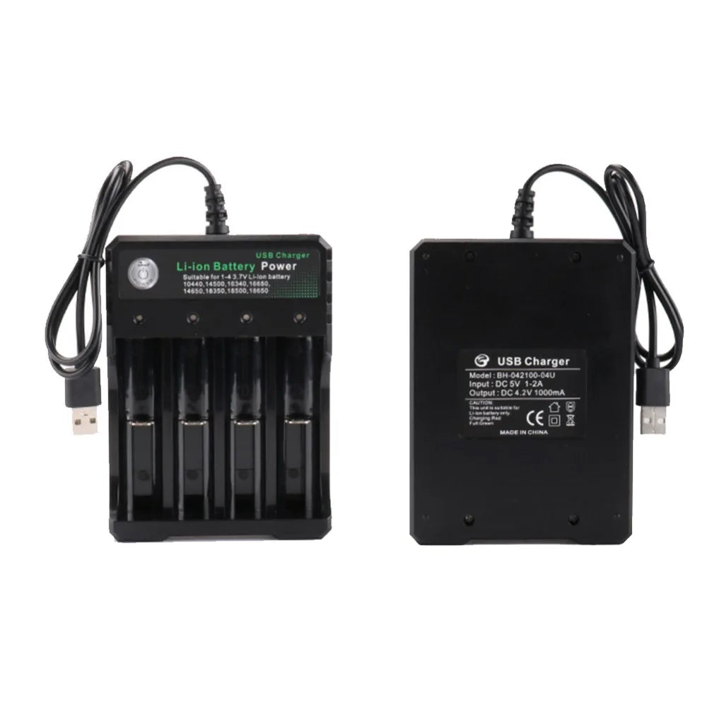 USB Li-ion Battery Charger – 2, 3 or 4 Slot Independent Charging for 18650, 18350 & 18500 Batteries