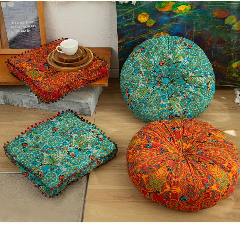 Bohemian Floor Cushion – Thickened Cotton Linen Moroccan Tatami Mat & Window Seat Pillow