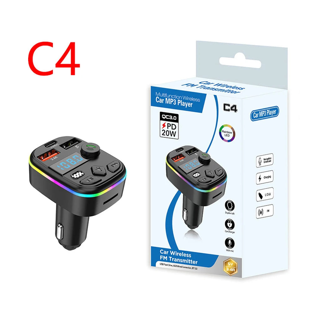 Bluetooth 5.3 FM Transmitter Car Kit — Hands-Free Calling, Dual USB Charging & MP3 Player