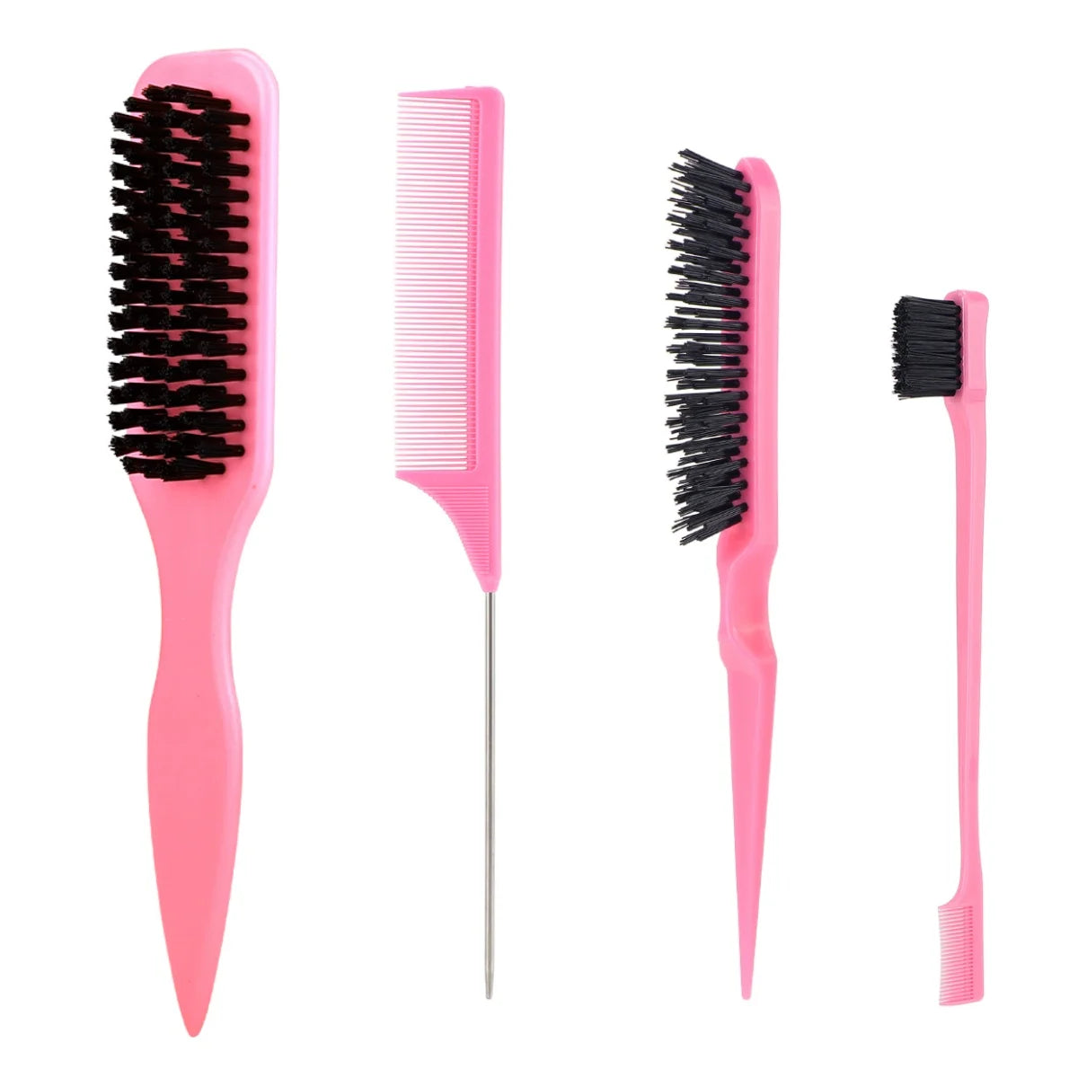 4-Piece Boar Bristle Hair Brush Set – Slick Back, Edge Control & Baby Hair Smoothing