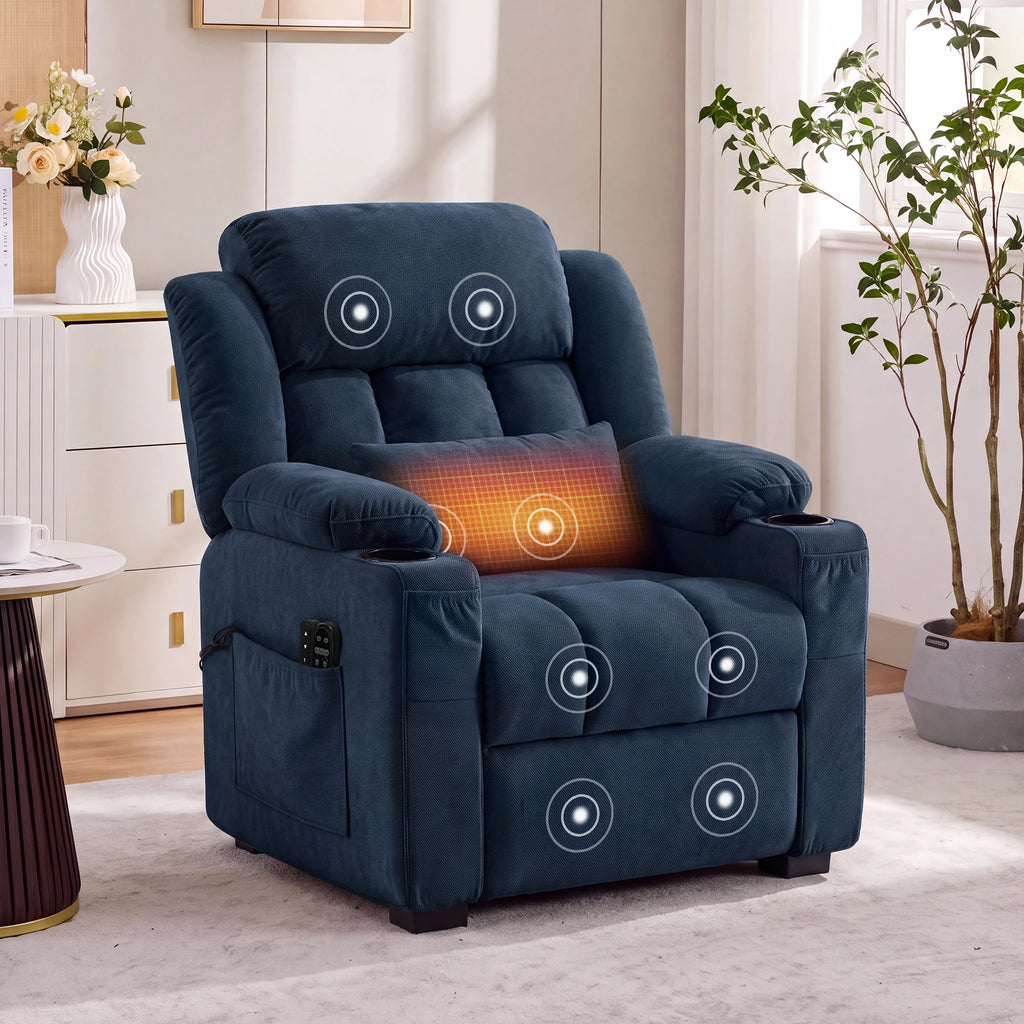 Power Recliner with Heat, Massage & 22-Inch Seat