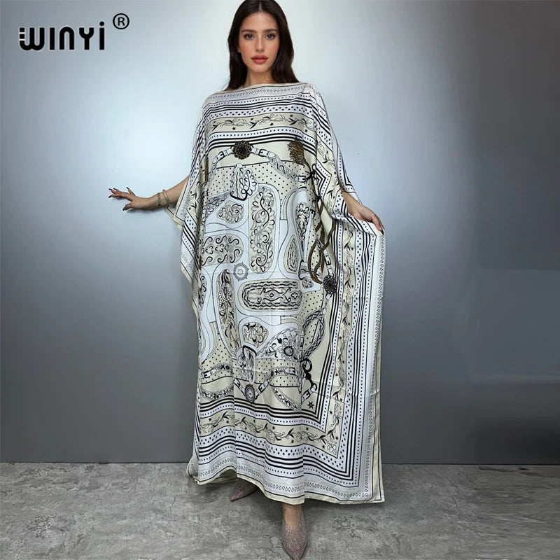 Batwing Maxi Printed Loose Dress — Fashion Design Elegant Party Summer Dress