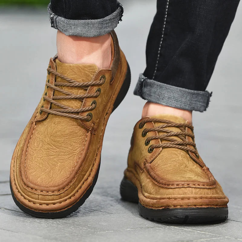 Men's Genuine Leather Lace-Up Casual Shoes