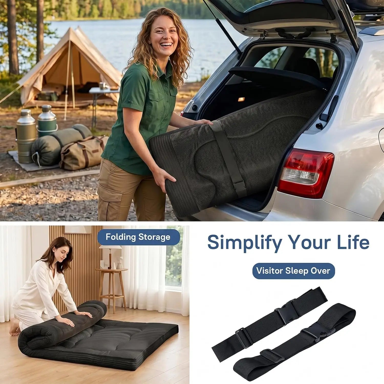Sleep Anywhere in Comfort — Extra Thick Japanese Floor Futon Mattress | Memory Foam, Foldable, Anti-Slip for Adults & Guests