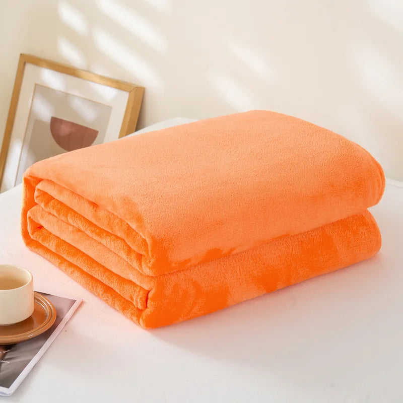 Coral Fleece Flannel Blanket – Solid Blue & Pink Soft Warm Bedspread & Sofa Cover