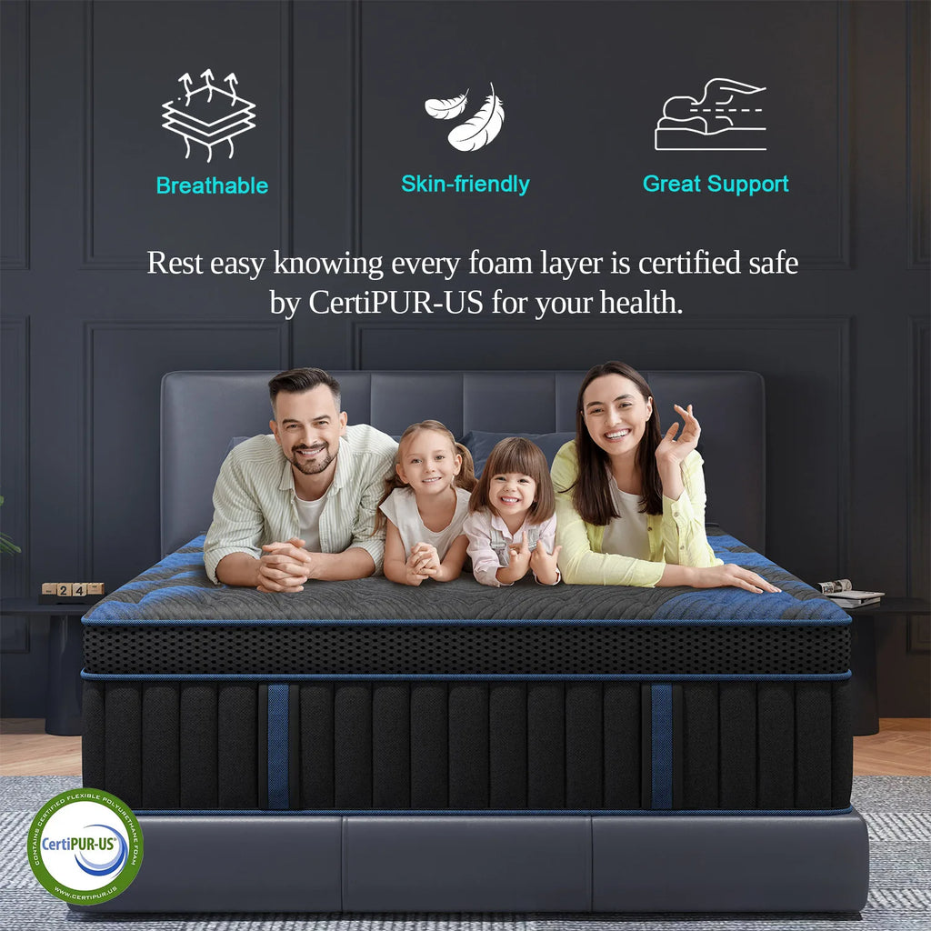 12/14 Inch Hybrid Mattress — Euro Top, Medium Firm, Memory Foam & Pocket Spring for Back & Lumbar Support (Twin to King)