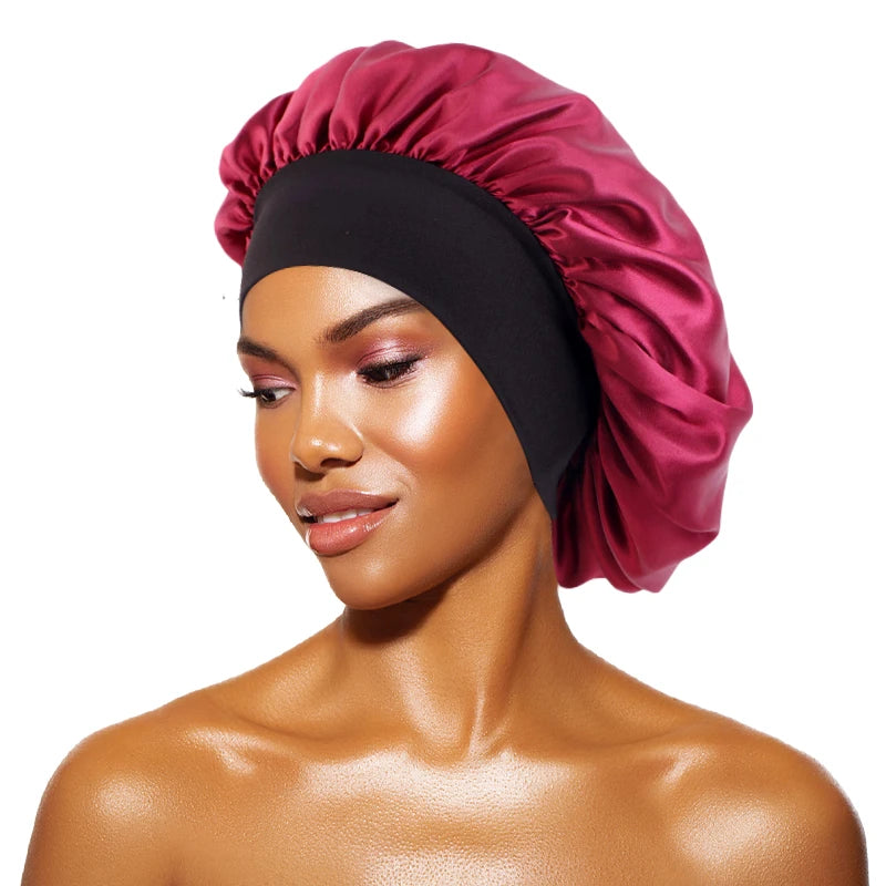 Satin Sleep Bonnet — Wide-Brim Hair Care Cap