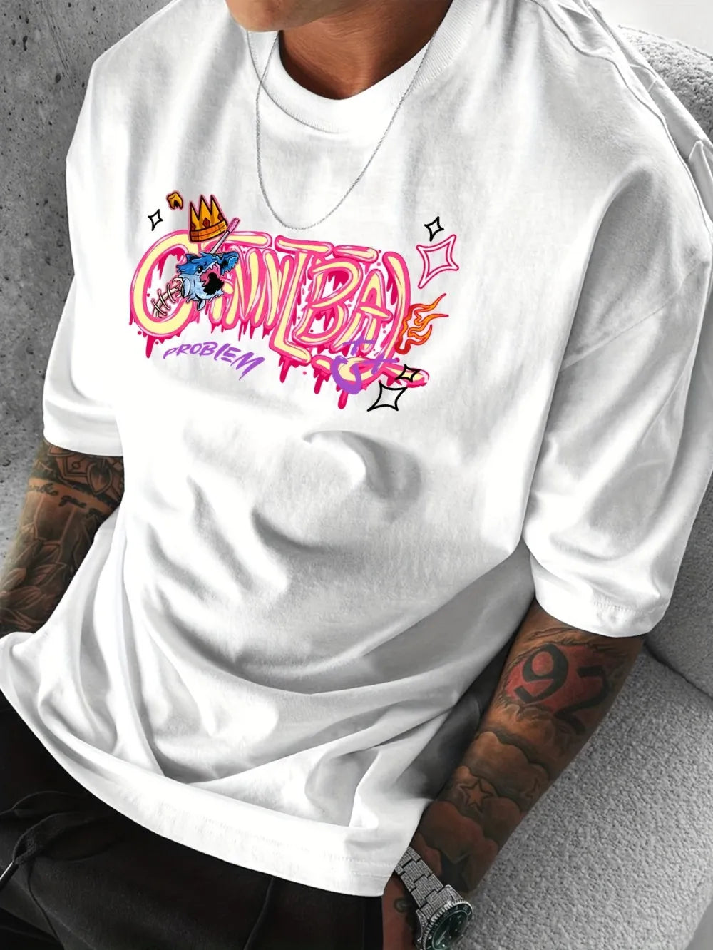 Men's Cartoon Devil Bear Print T-Shirt — Soft Breathable Street Style Summer Tee