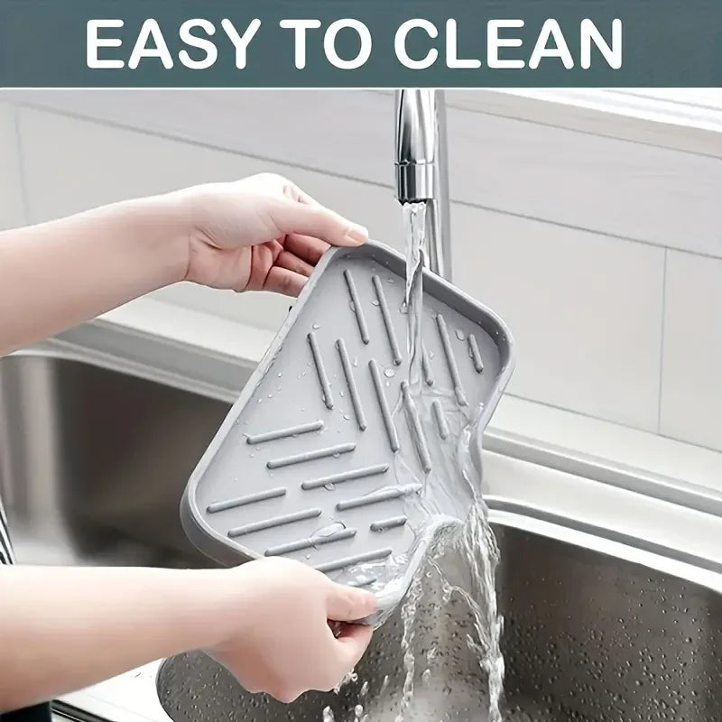 Tidy Sink. Dry Counter. — Silicone Faucet Mat & Sink Tray | Soap Dish, Sponge Drain Pad, Splash Mat, Countertop Storage, M & L Sizes