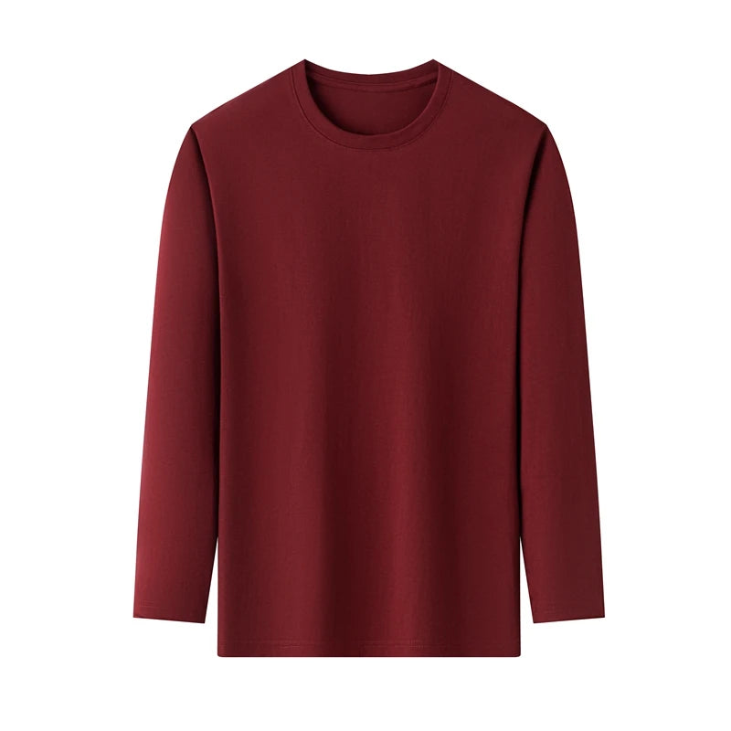 Men's Solid Color Round Neck Cotton Long Sleeve Tee — Everyday Essential